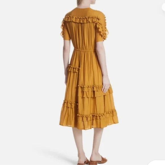 Sea NY mustard, yellow staircase, pom-pom midi dress (size S) 225 - Picture 10 of 12